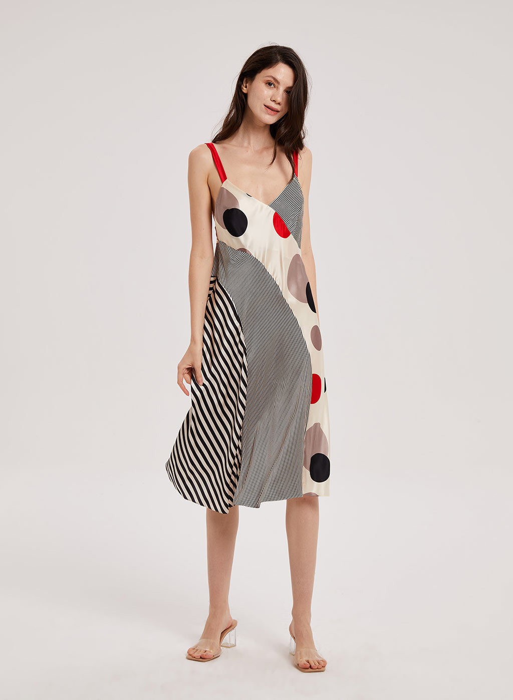 Summer Color-Block Polka Dot & Stripe Slip Dress