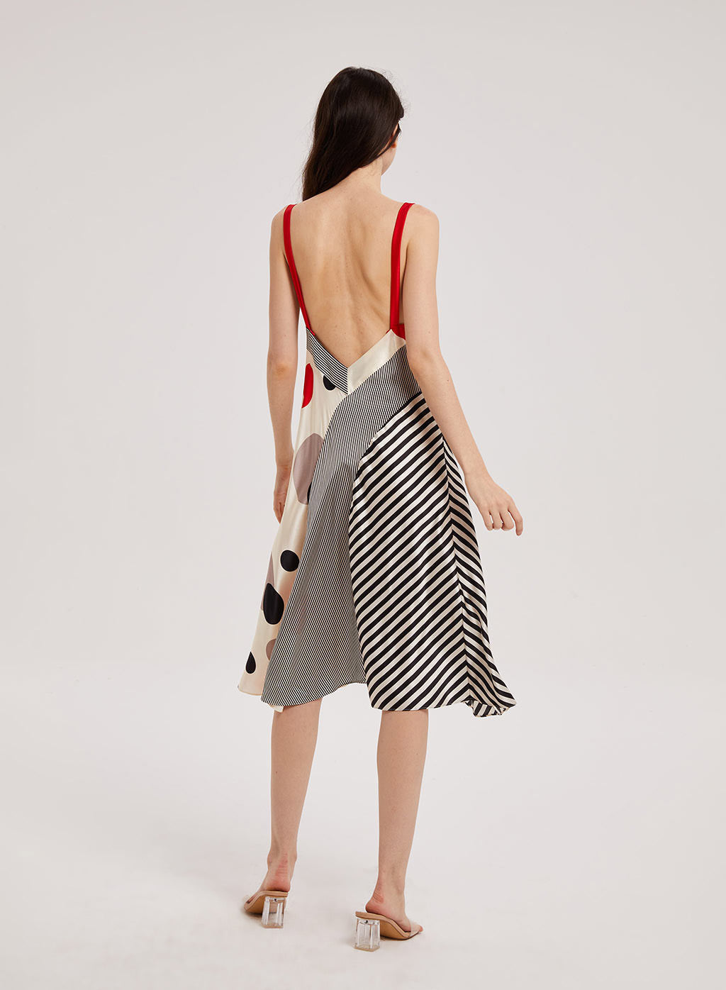 Summer Color-Block Polka Dot & Stripe Slip Dress