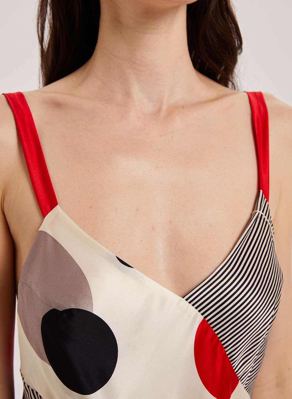 Summer Color-Block Polka Dot & Stripe Slip Dress