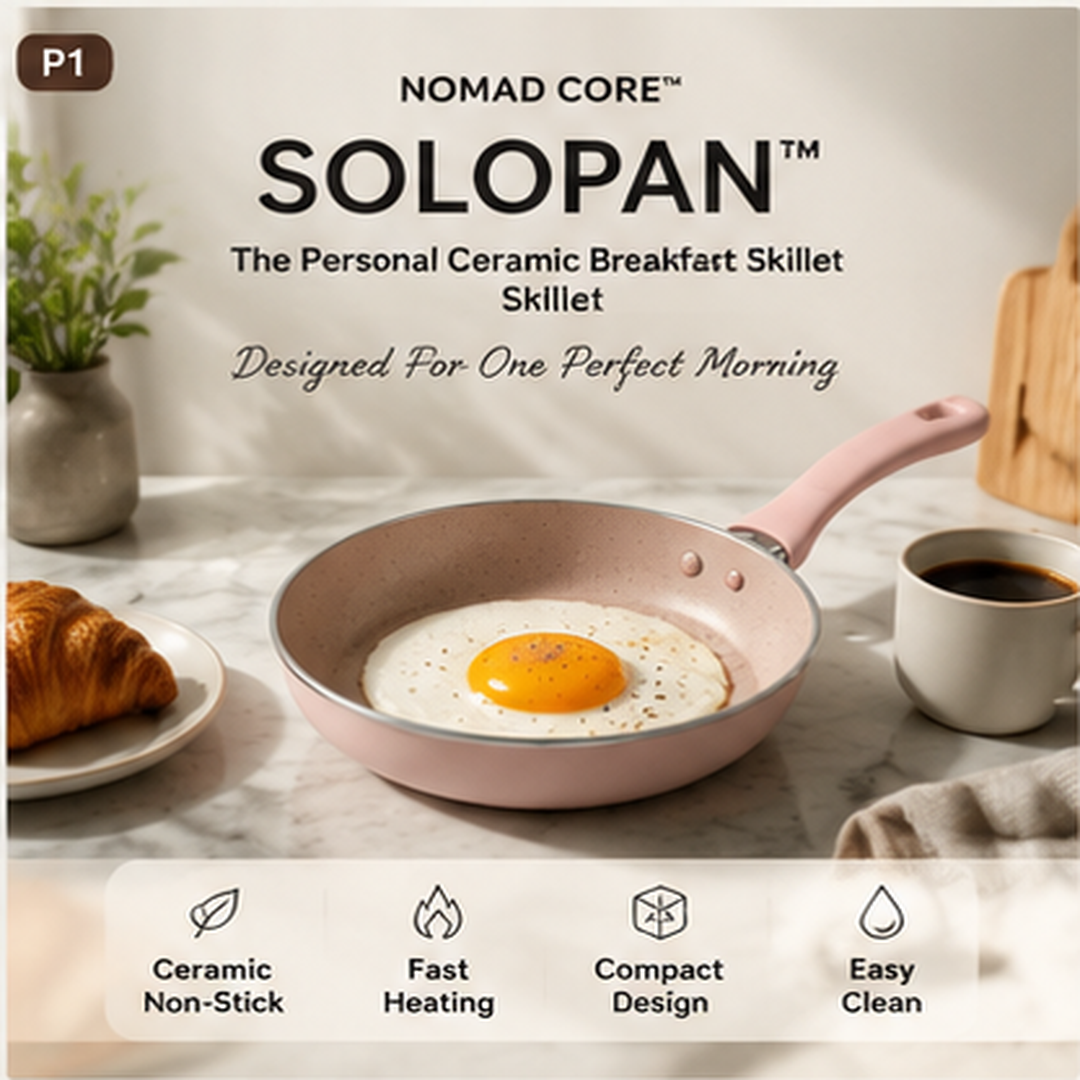 SOLOPAN personal ceramic breakfast skillet with fried egg