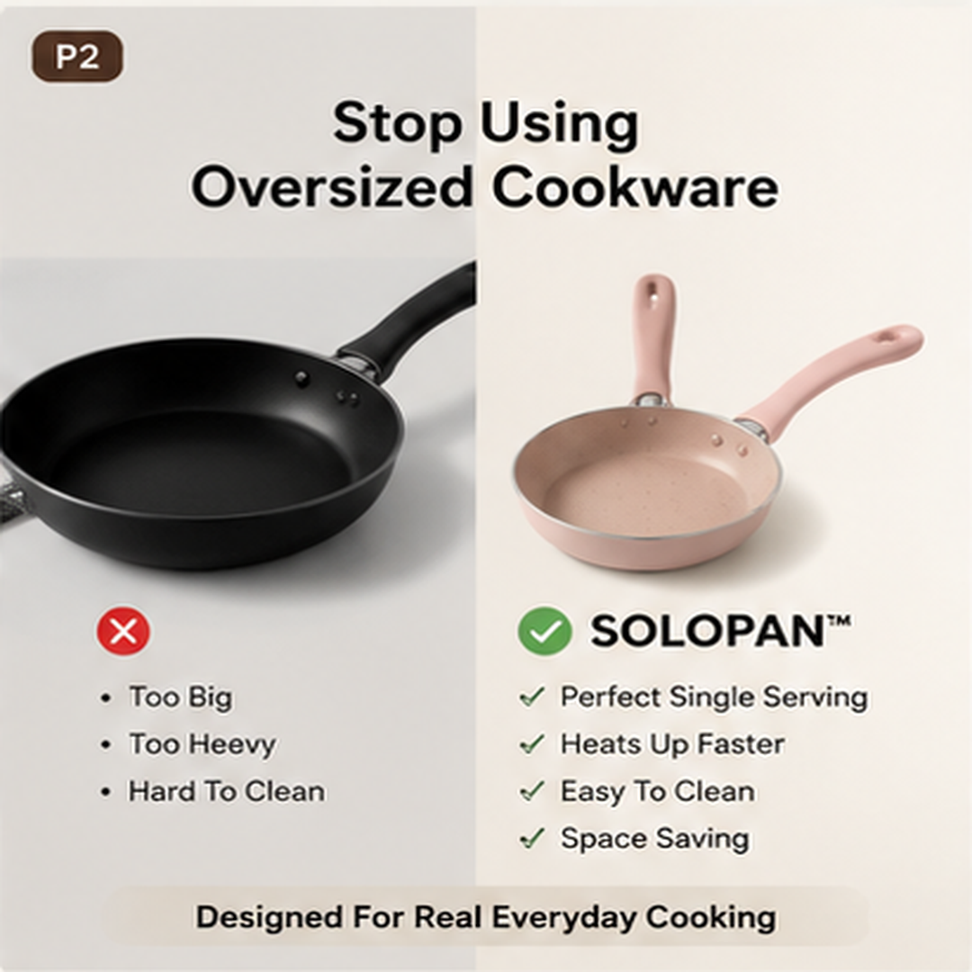 SOLOPAN compact skillet compared with oversized cookware