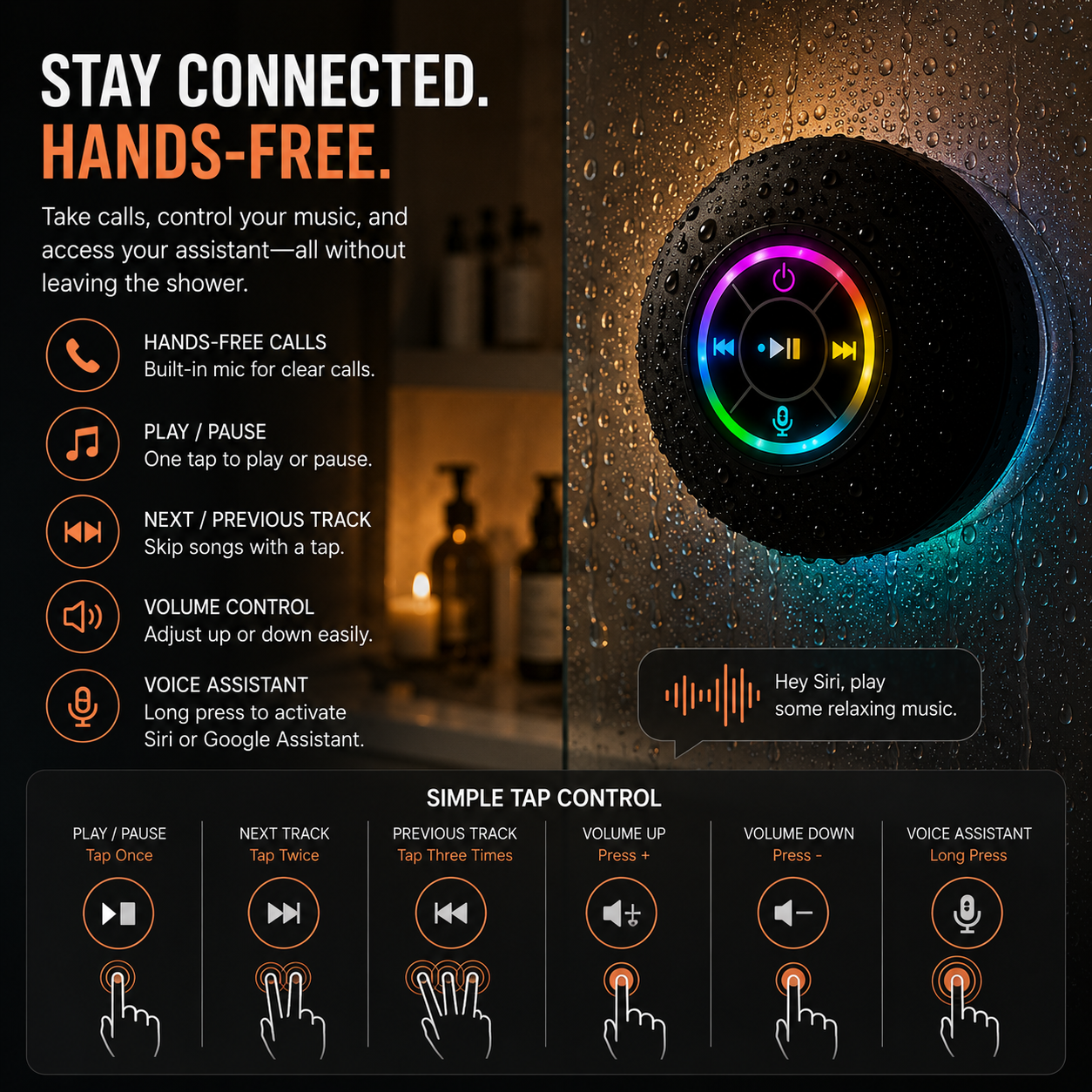 AQUABEAT™ Waterproof RGB Shower Speaker System